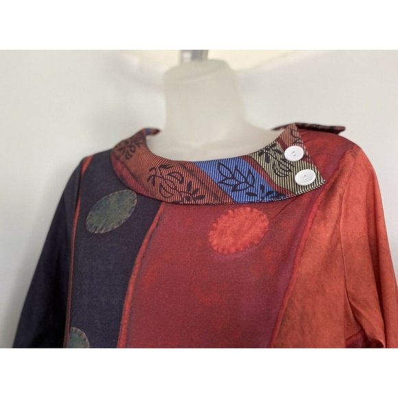 Vintage Made With Love Mod Long‎ Sleeve Abstract Tunic Top Button Accent Size S - Picture 3 of 10